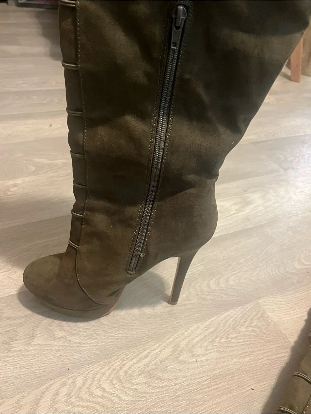 Women's Olive Suede Over-the-Knee Platform Boots Witchy Fairycore